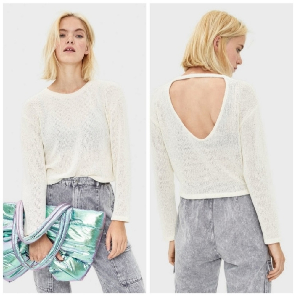 NWT - Bershka Cream Open Back Long Sleeve Sweater